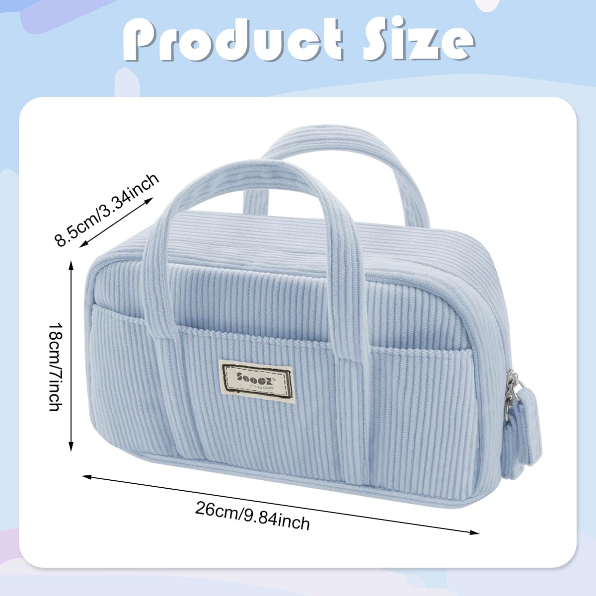 Climberty Pencil Pouch with 5 Compartments and Portable Handle, 9.05×7.4×2.8 in Corduroy Case for Girls Boys | Blue School Supplies Organizer
