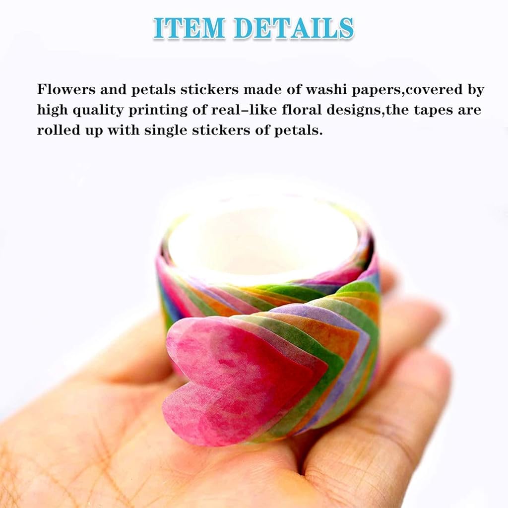 HASTHIP® 4 Roll Creative Flower Petal Washi Tape Masking Decorative Decals DIY Stickers Scrapbooking Diary Planner 200 Petals/Roll Pink 2PCS