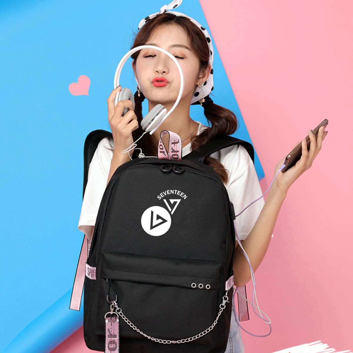 PALAY Korean KPOP SEVENTEEN Backpack for School with 15.6 in Laptop Compartment | Oxford Cloth Bag