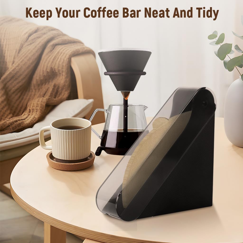 Supvox Coffee Filter Paper Holder for Home and Café Use with Dustproof Lid 132x132mm Capacity | Acrylic Dispenser Organizer
