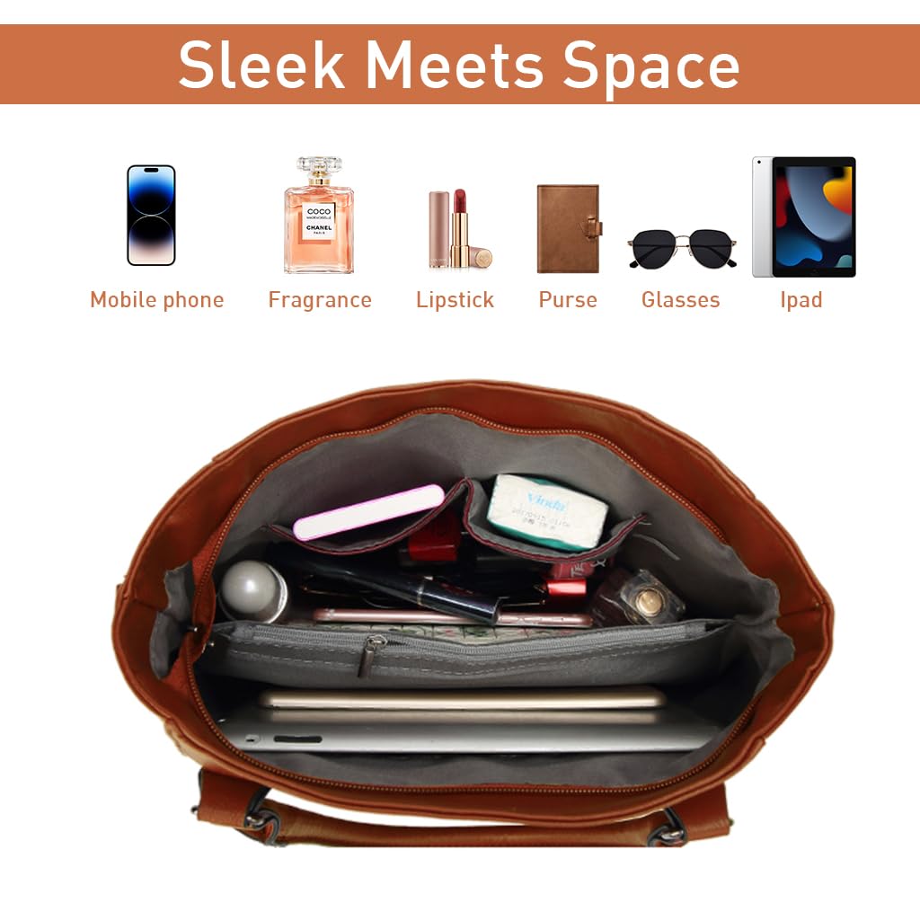 PALAY Women Tote Bag for Work and Travel featuring Removable Strap | Vintage Brown PU Leather Handbag