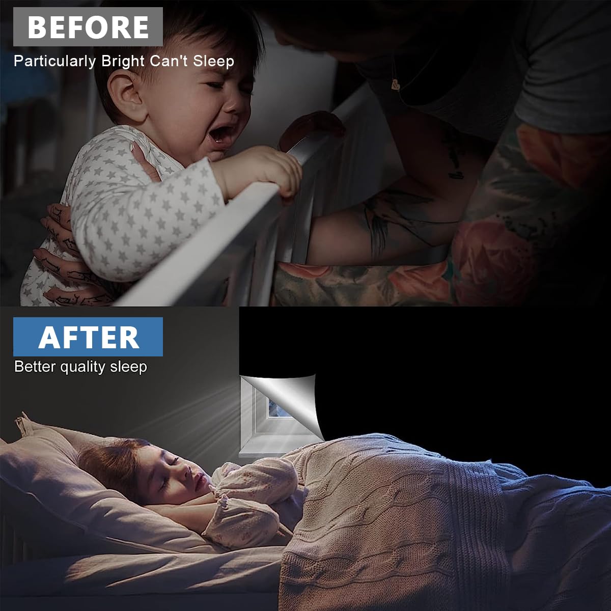 HASTHIP Portable Blackout Shades for Windows 118 x 57 in with Silver Coating | 100% Light and UV Blocking