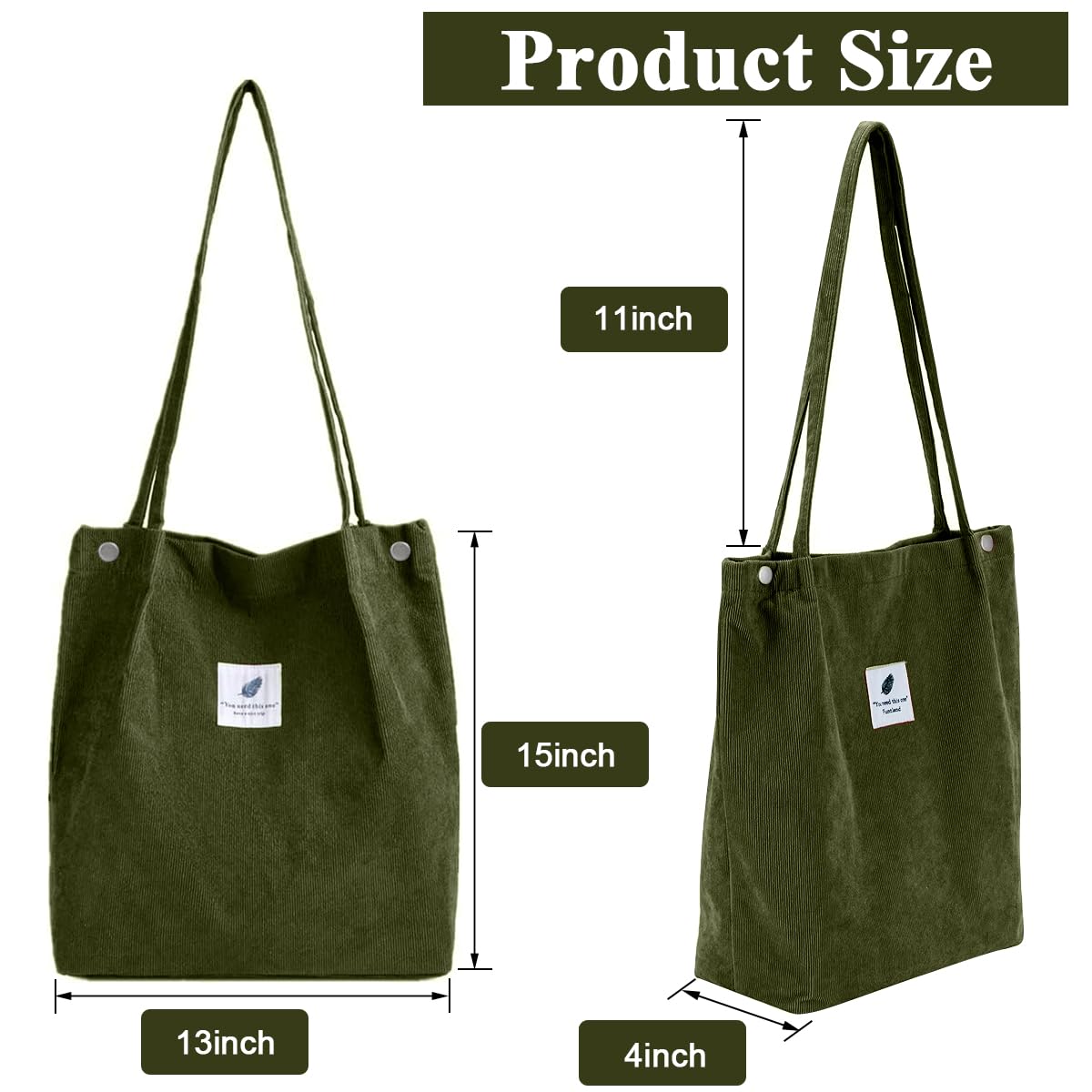 PALAY Tote Bag for Women with Reinforced Handles and Corduroy Fabric | 2PCS Dark Green