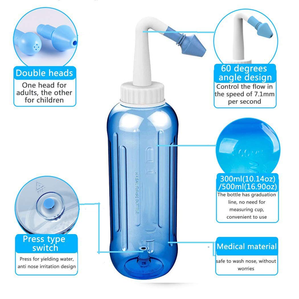 HANNEA Neti Pot Nose Wash System 500ml for Sinus Relief with Easy Flow Control | Safe for Adults and Children