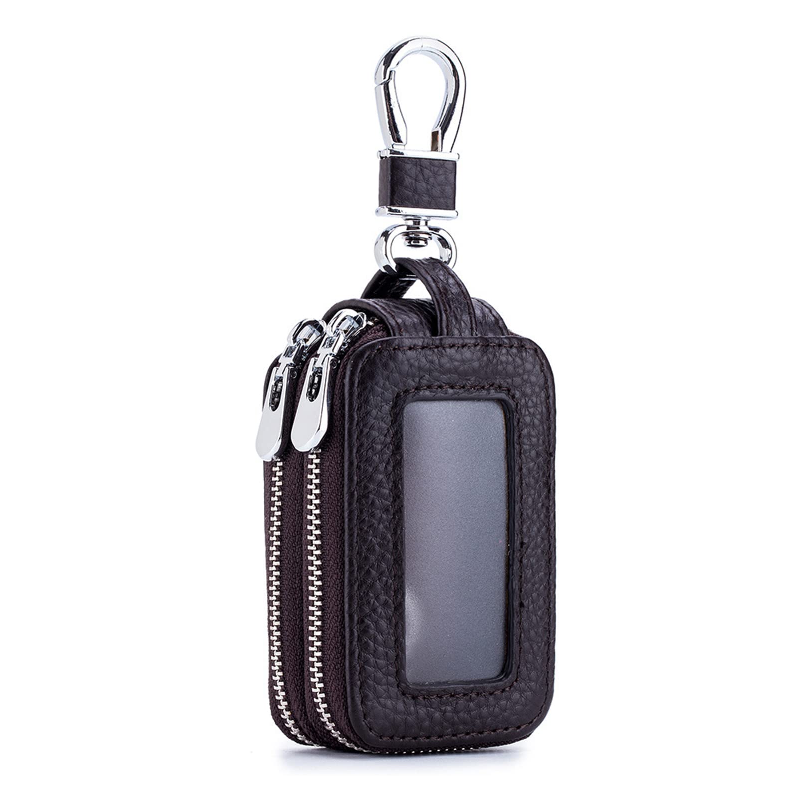 STHIRA® Car Key Holder, Car Key Case Bag with Metal Clasp & Keyrings, Double Layer Car Key Organizer Fashion PU Zipper Pouch with Clear Window, Key Case for Room Keys House Keys, 5.5x9cm Keychain