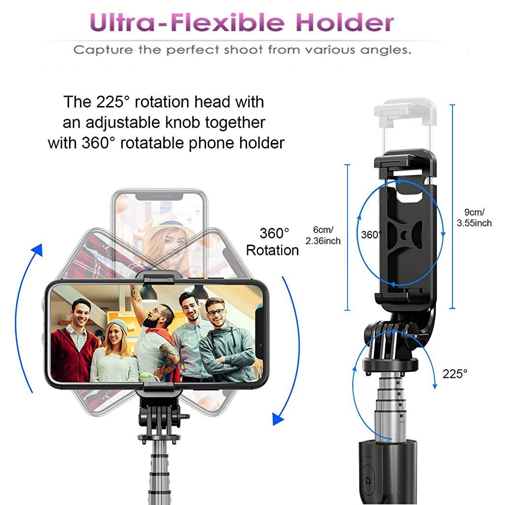 Zeitel Bluetooth Selfie Stick for Travel and Group Photos with 34 in Extension | Detachable Remote and Aluminum Tripod