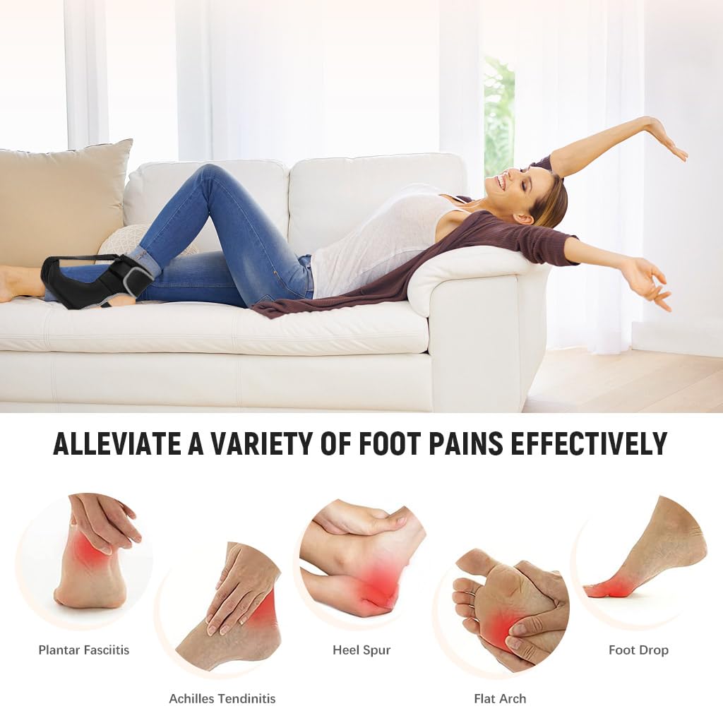 HANNEA Plantar Fasciitis Night Splint Sock for Foot Drop and Heel Pain Relief | with Adjustable Straps and Massage Ball