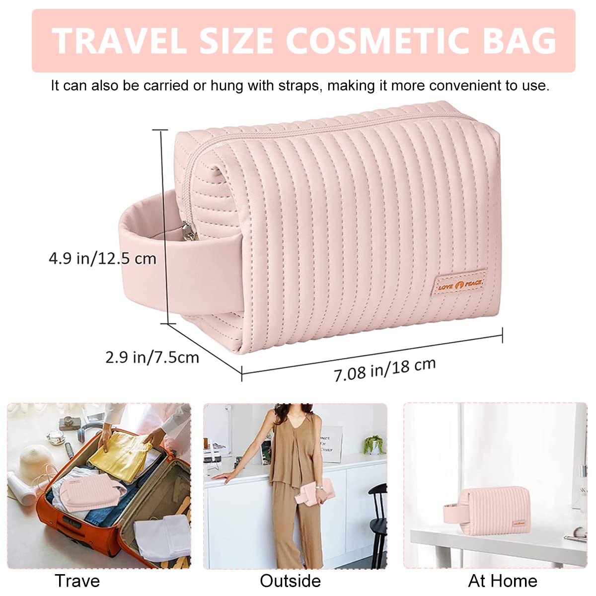 MAYCREATE Makeup Bag for Travel with Full Open Zipper and Handle 18×7.5×12.5cm Pink | PU Leather Toiletry Organizer for Women
