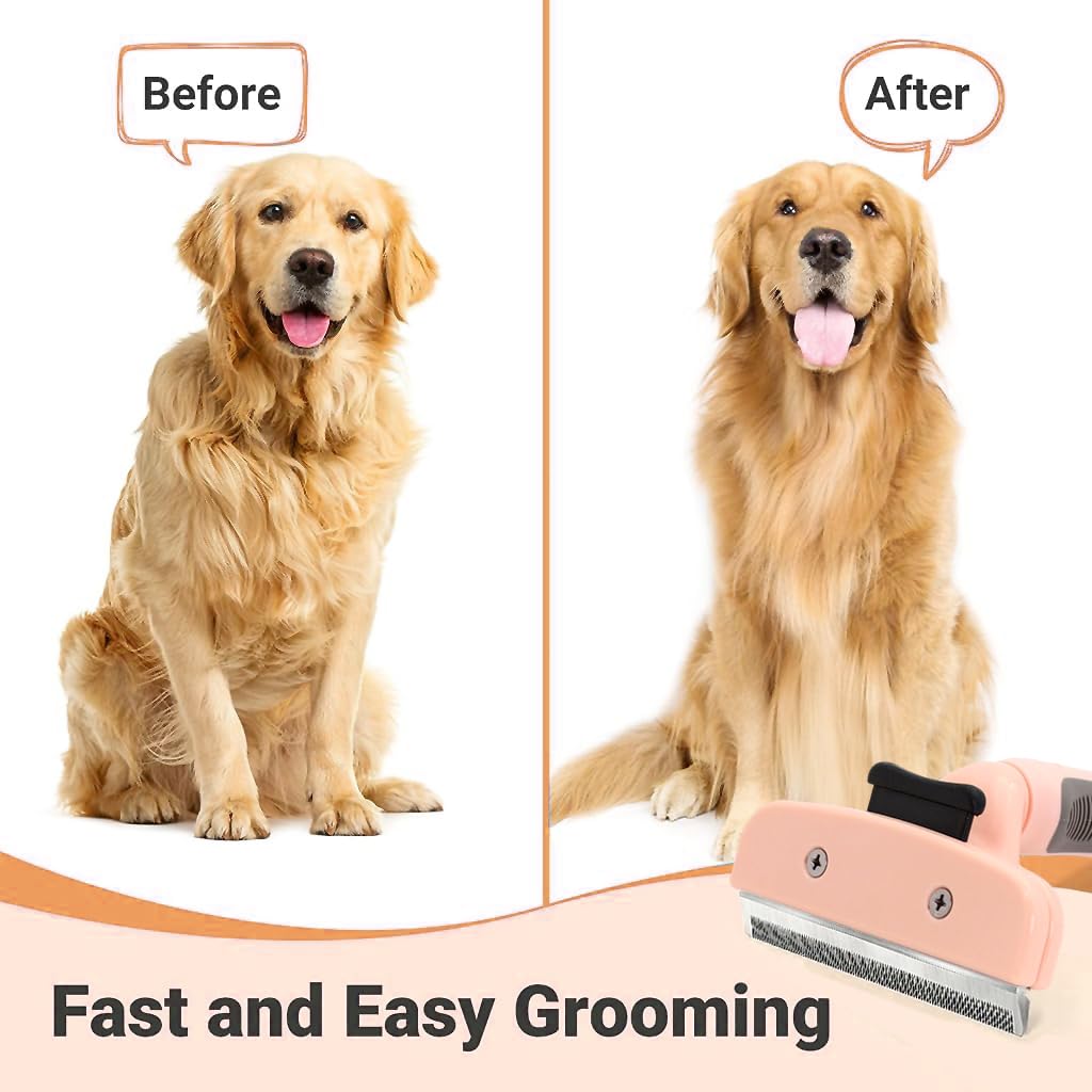 Qpets® Dog Grooming Brush Slicker Brush Dog Hair Brush Dog Comb Cat Hair Brush Self Cleaning Slicker Brush Remove Mat Shedding and Grooming Brush for Pet Hair Brush for Pet