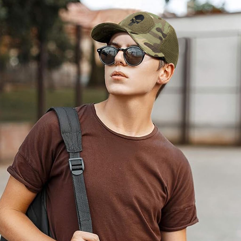 GUSTAVE Tactical Camouflage Sport Baseball Cap for Outdoor Activities | Breathable Cotton Polyester Mesh Hat for Men