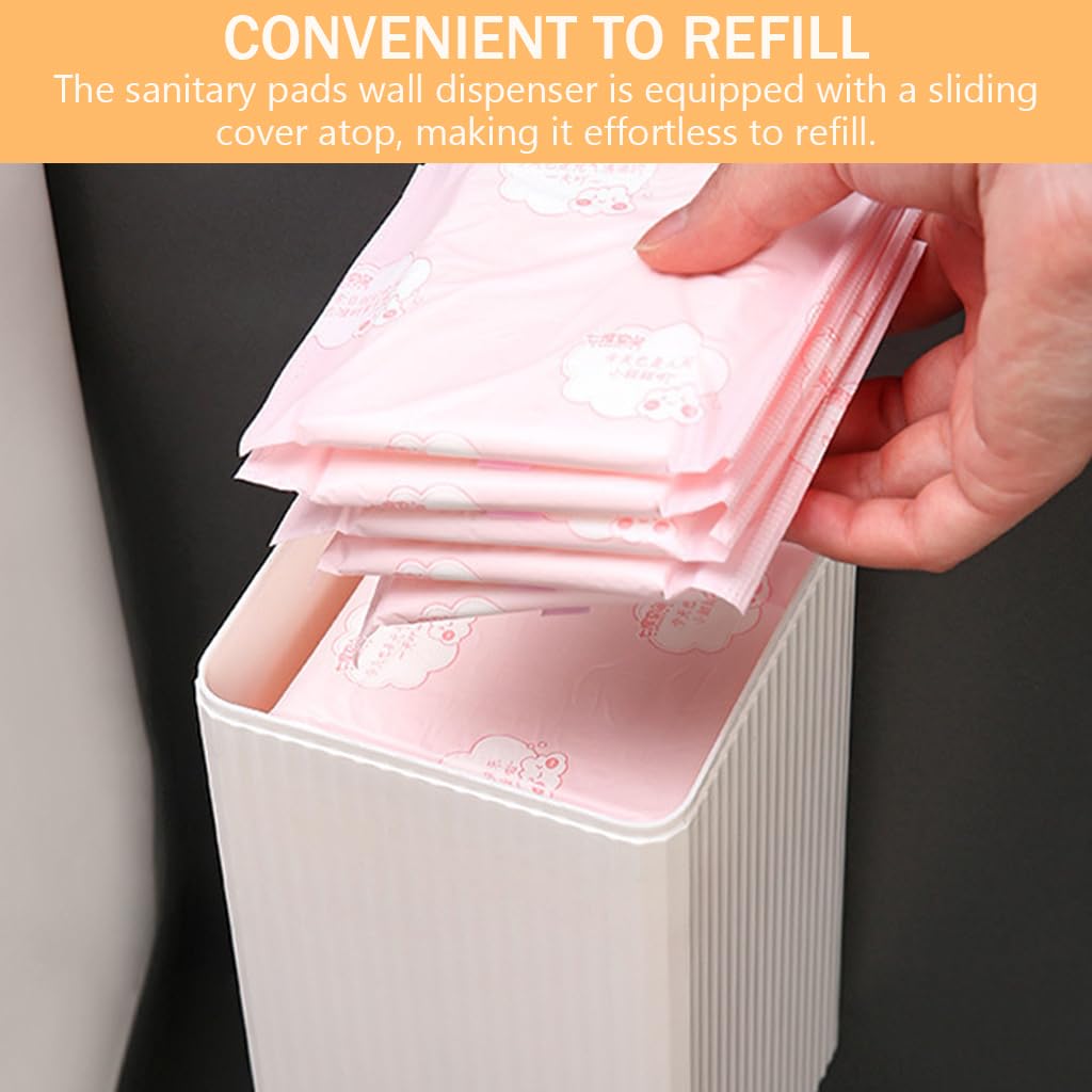 HASTHIP Sanitary Pads Dispenser for Bathroom Storage with Sliding Cover and Waterproof PP Case 11.5x11.5x19.5cm | Holds 25‑30 Pads