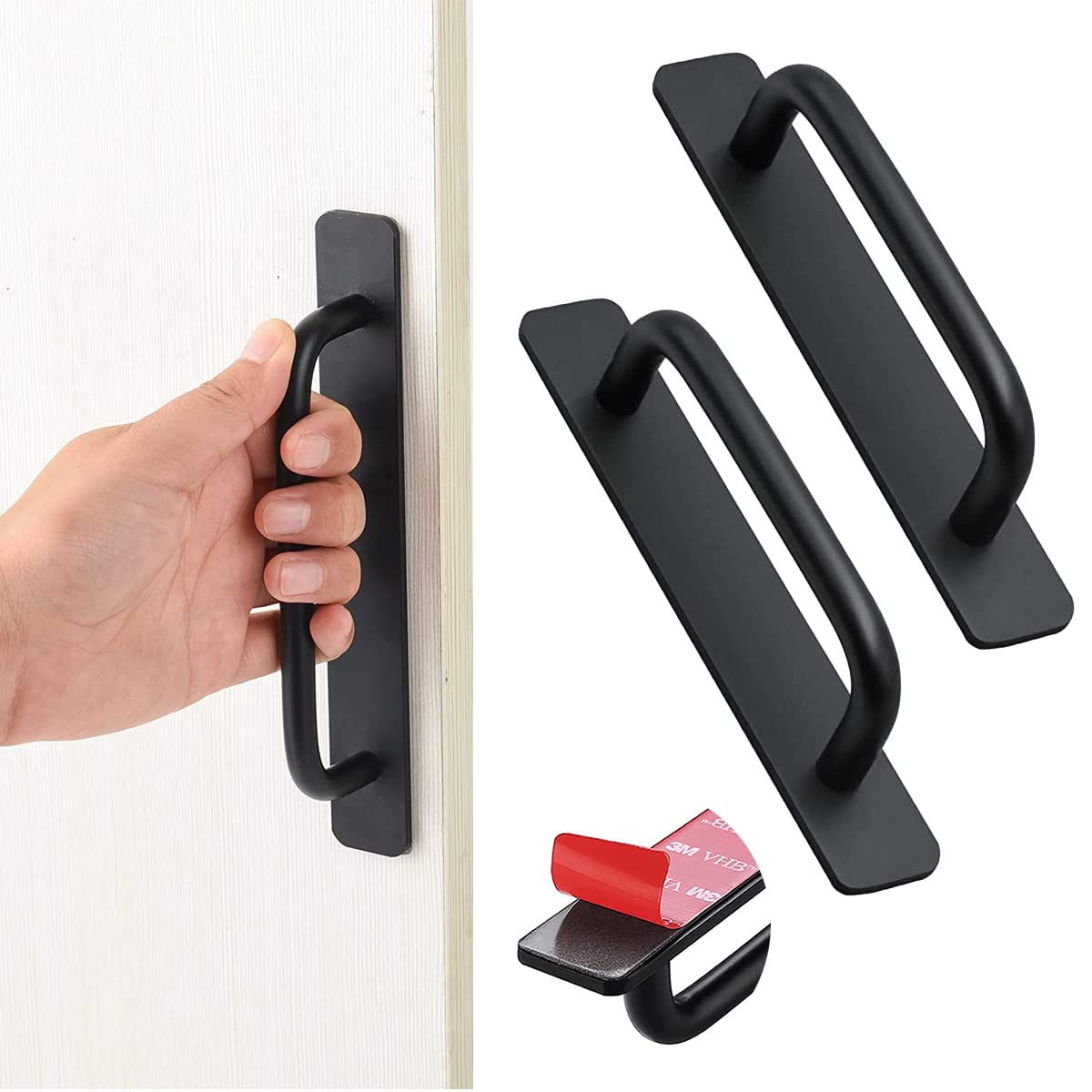 HASTHIP® 2 PCS Adhesive Door Handle Cabinet Pulls,Aluminum Alloy Drawer Push Pull Handles for Kitchen Cabinet,Drawer,Window Sliding Closet, 5.8inch