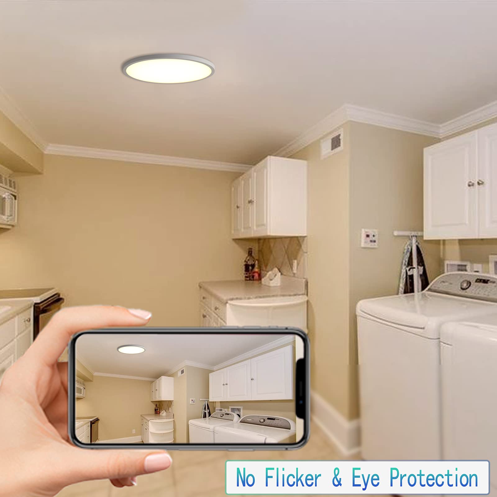 HASTHIP Flush Mount Ceiling LED Light for Bedroom and Kitchen with 9 inch Ultra Thin 24W Design | 120pcs 3000K Warm White Fixture