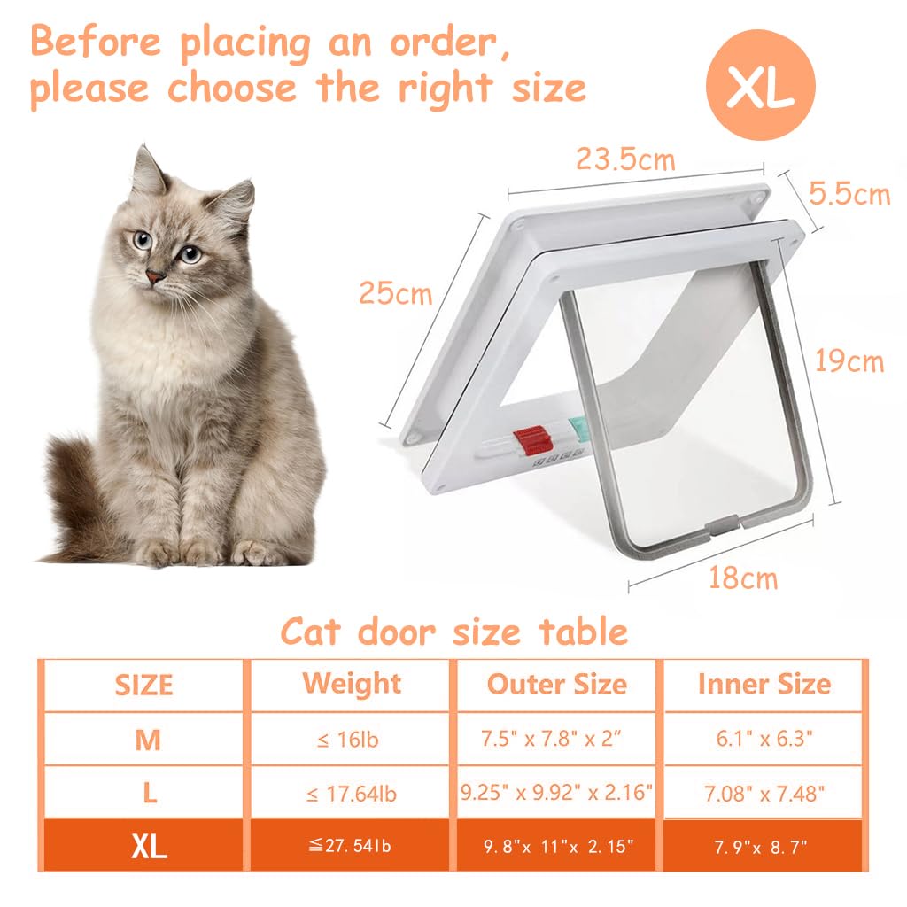 Qpets® Large Cat Door, 4 Way Locking Pet Door for Small Cat Dog, Indoor Pet House Door Flap Cat Door, Flexible in & Out, Lockable, One Way Out/in, Two Way Out/in Cat Door, 28 * 25 * 5.5CM