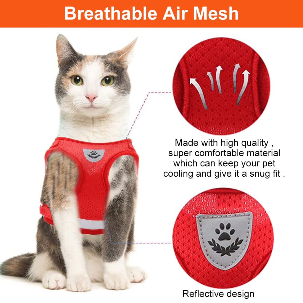 Qpets Cat Vest Harness for Outdoor Walking with Dual Adjustable Anti Escape Design | Breathable Mesh and Reflective Strip Leash Set