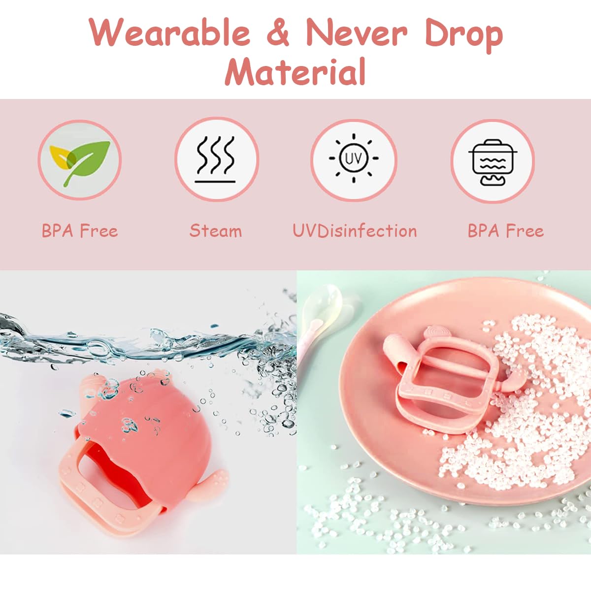 SNOWIE SOFT Penguin Shape Silicone Teether for Babies 3+ Months with Easy Grip Handle | BPA Free Pink Soothing Gum Relief