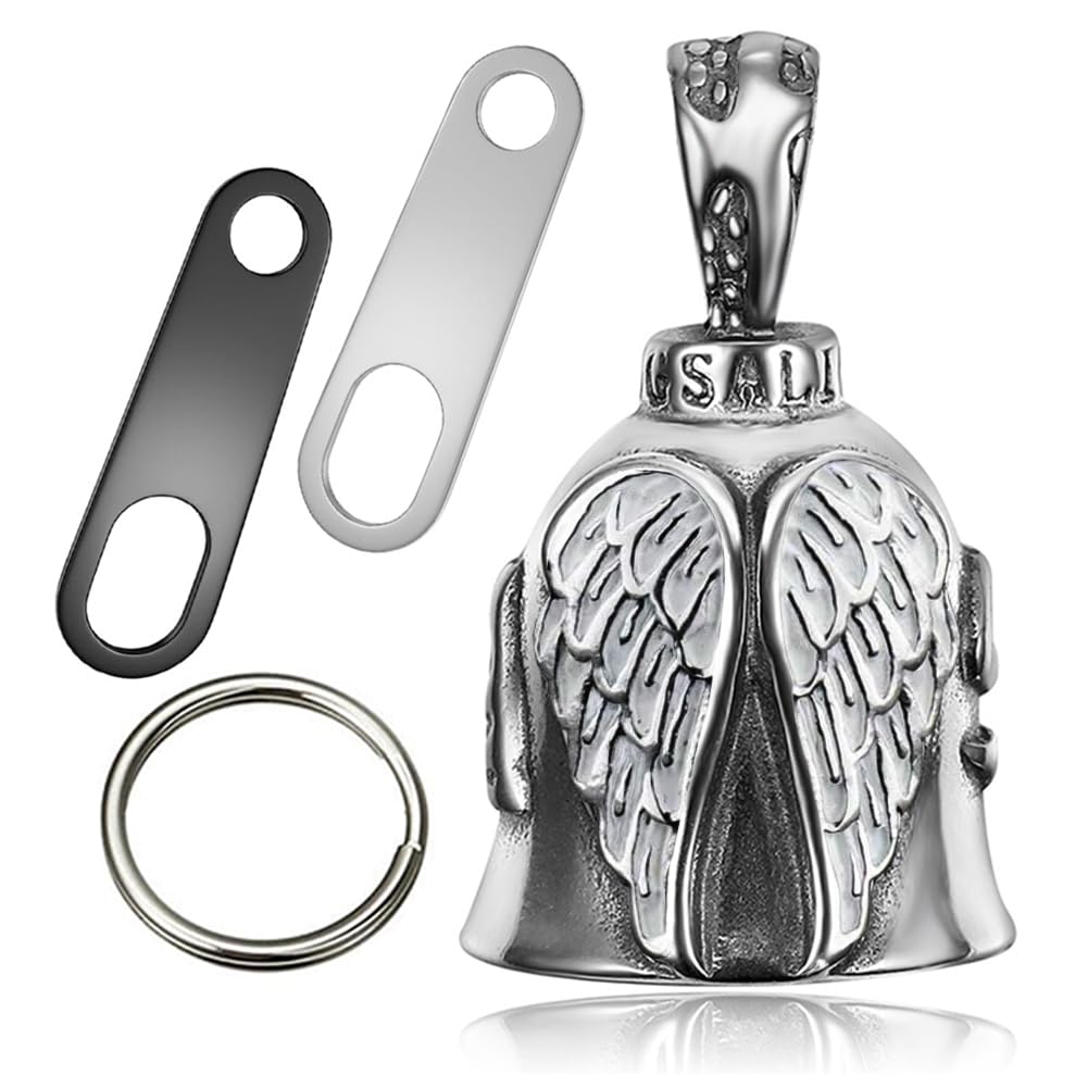 STHIRA® Guardian Angel Motorcycle Bell Handful Good Luck Bells & Keyring Drive Safe Pendant Accessories Lead-Free Pewter Bike Bell Good Luck Gift for Men Women
