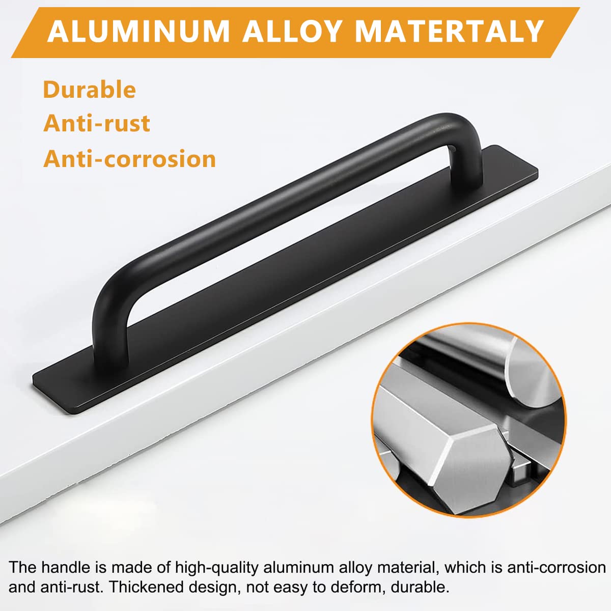 HASTHIP Adhesive Door Handle Pulls for Cabinets and Drawers featuring No Drilling Design | 5.8 in Black Aluminum Alloy
