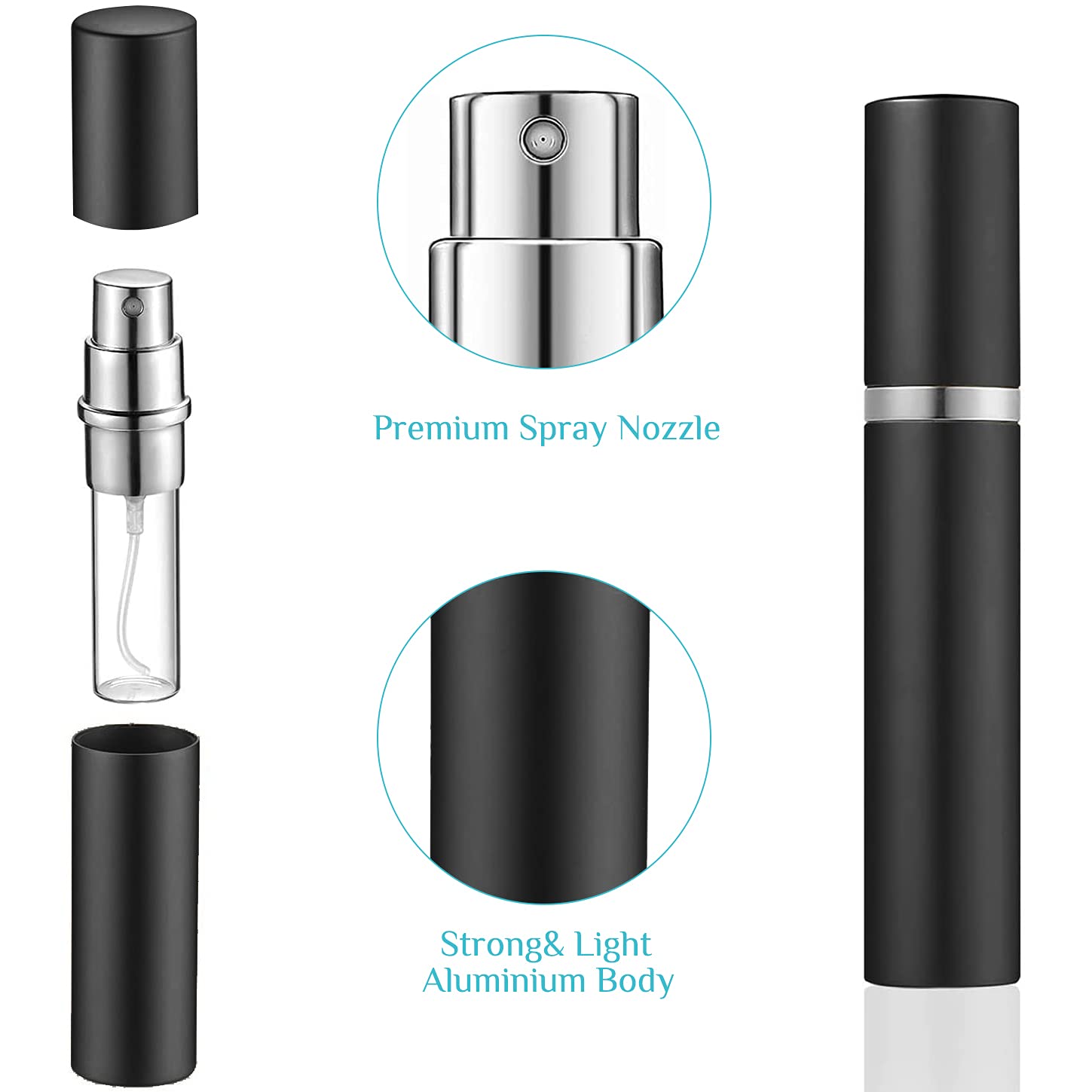 HASTHIP® Black 2 PCS 5 ml Refillable Perfume Atomizer Spray Bottle With Split Nozzle,Portable Mini Travel,Glass Bladder Scent Aftershave Pump Case for Traveling