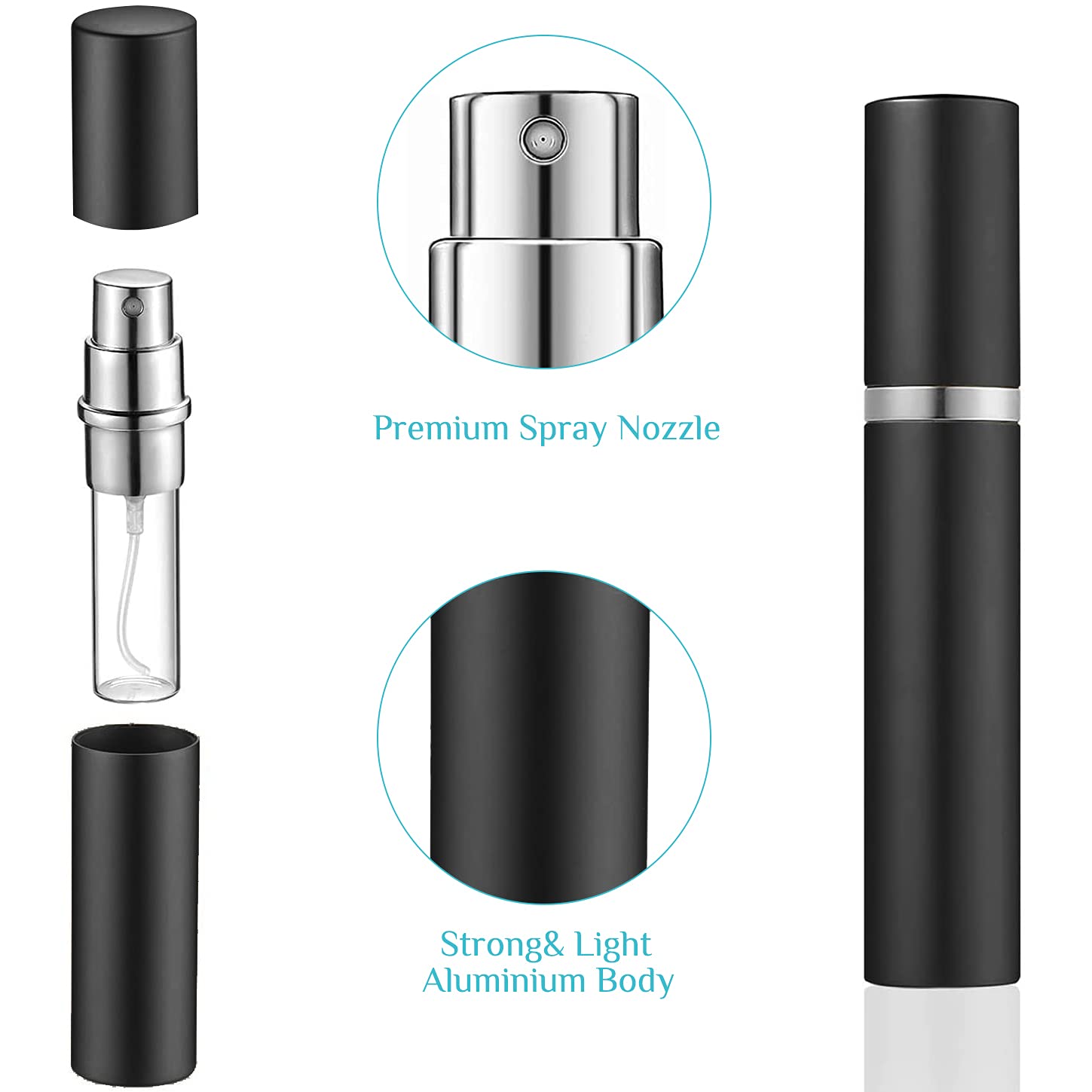 MAYCREATE Refillable Perfume Atomizer for Travel with Fine Spray Nozzle and Glass Bottle | 2PCS 5ml Black