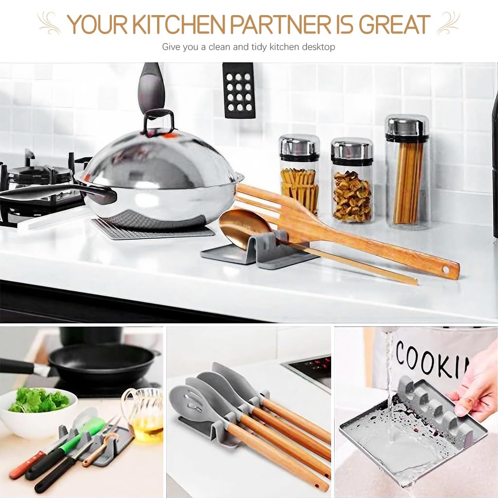 Supvox Silicone Utensil Holder for Kitchen Counter with 4 Slots and Drip Pad | 2Pcs BPA-Free Spoon Rest