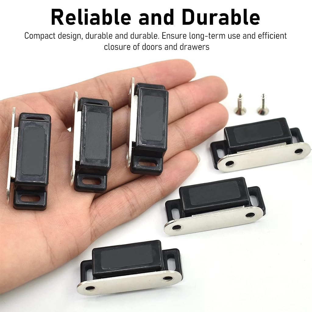 HASTHIP Magnetic Door Latch for Cabinets and Drawers featuring 12 Pack 46×15×13 mm Magnets | Plastic and Stainless Steel with Adhesive or Screw Mount
