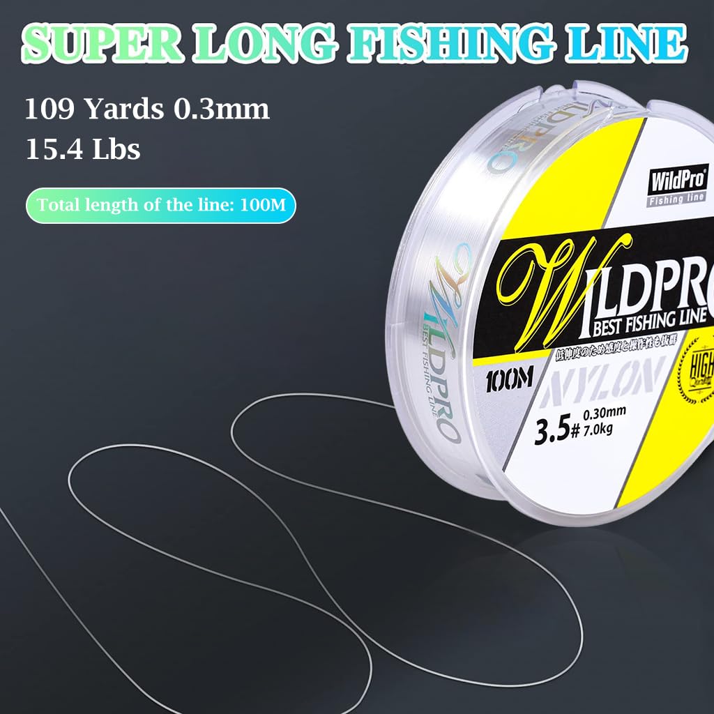 Proberos Fishing Wire 100m 0.3mm for Freshwater and Saltwater | Clear Nylon Monofilament 39lbs 2PCS