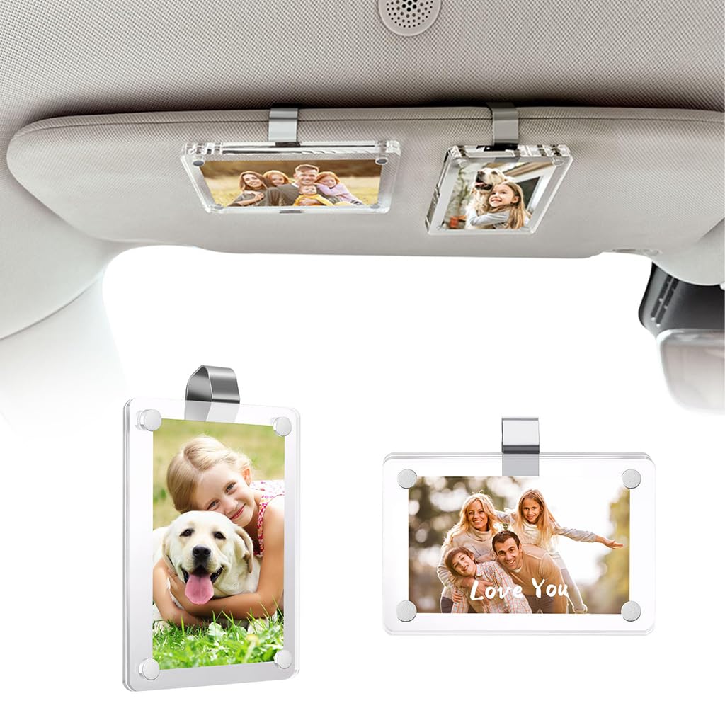 STHIRA Acrylic Photo Holder for Car Sun Visor with Magnetic Clip and 6x9cm Clear Frame | Pack of 2