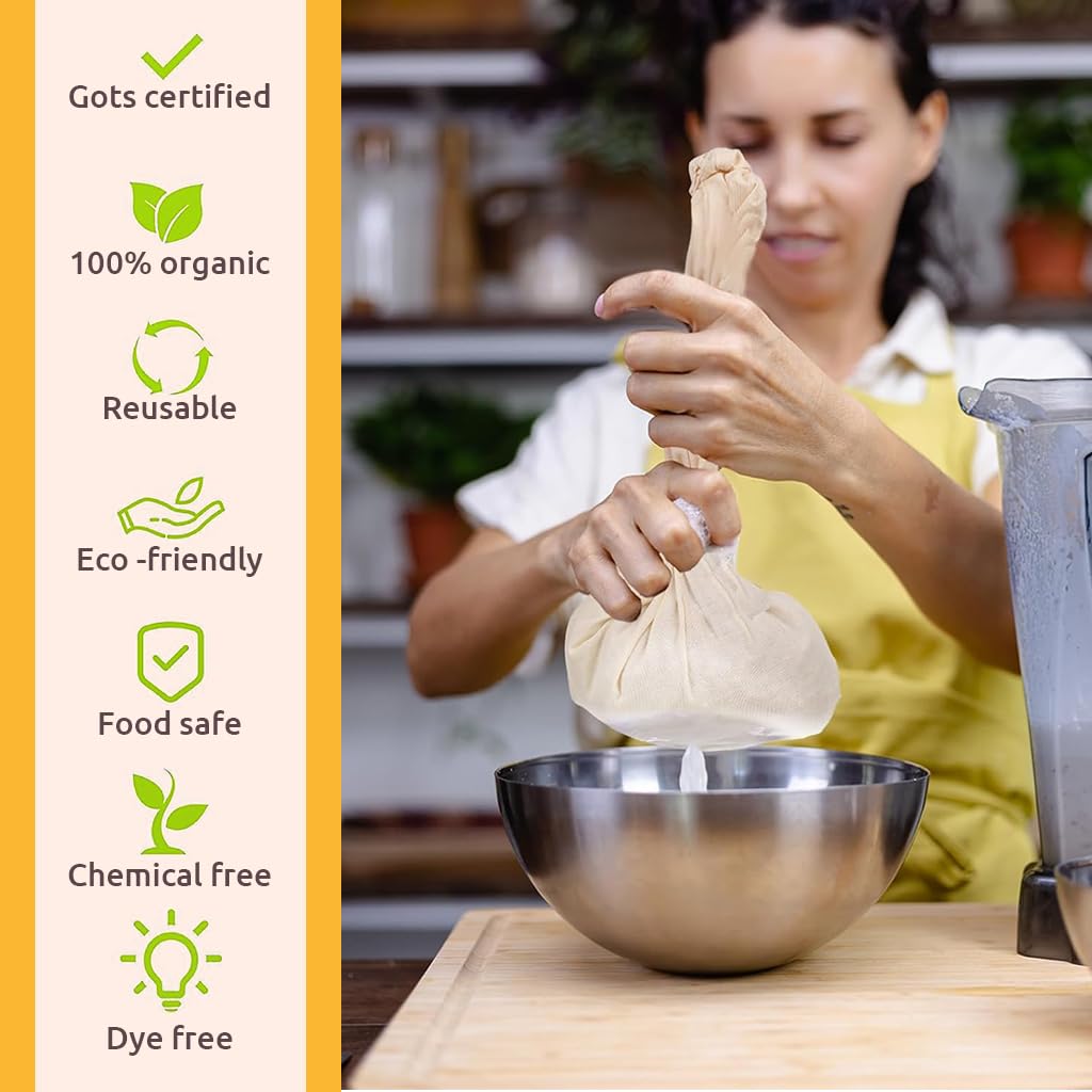 Supvox Muslin Cloth for Kitchen 6Pcs 12x12 in with Drawstring Closure | Unbleached Cotton