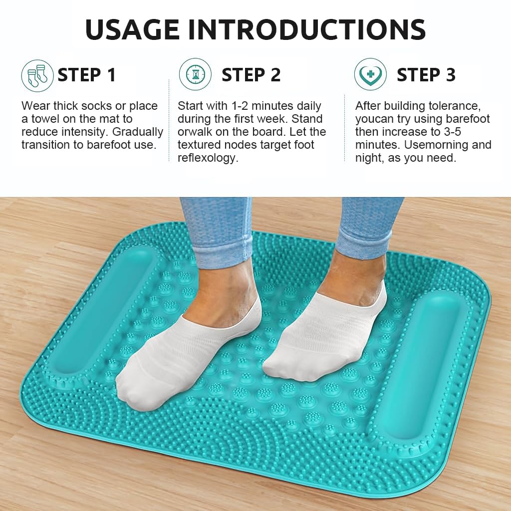 HANNEA Foot Massager for Pain Relief with Dual Roller Balls and 5 Zones 16x19 in TPR Mat | Green