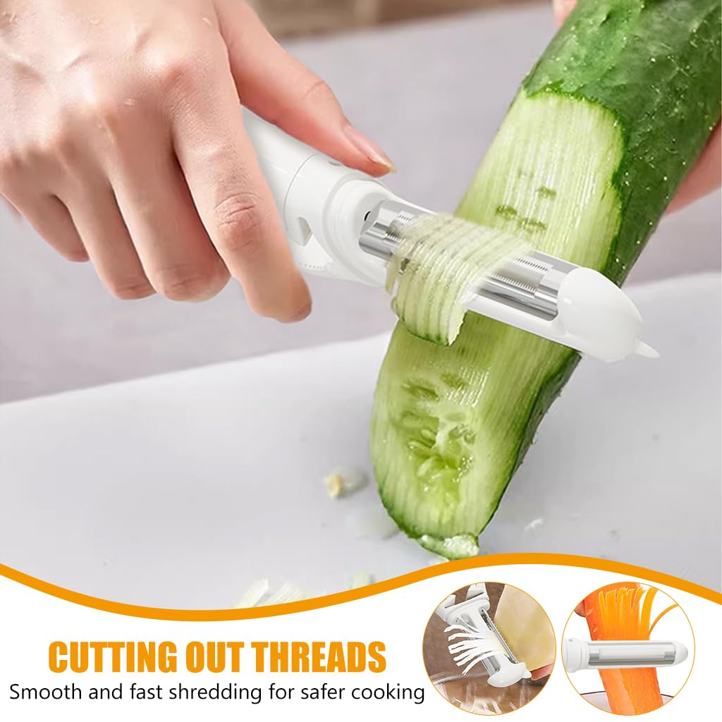 ZIBUYU 5 in 1 Stainless Steel Kitchen Peeler for Fruits and Vegetables with Ergonomic Non Slip Handle | Includes Core Remover and Can Opener