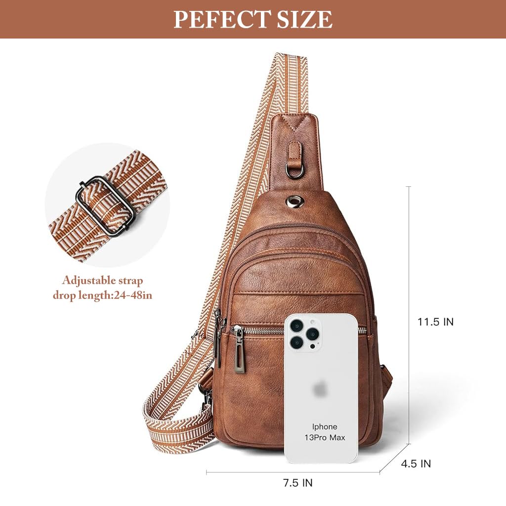 GUSTAVE® Crossbody Bags for Men and Women Fashion PU Chest Bag Multi-pocket Large Capacity Chest Bag Crossbody Bag Adjustable Webbing Shoulder Strap Design Travel Phone Bag Lightweight Chest Bag