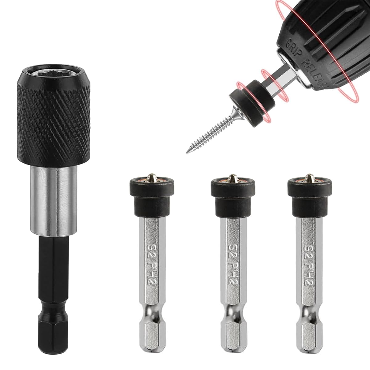 Serplex Magnetic Drywall Screw Setters for Plasterboard with 60 mm Extension | Carbon Steel Drill Bit Holders