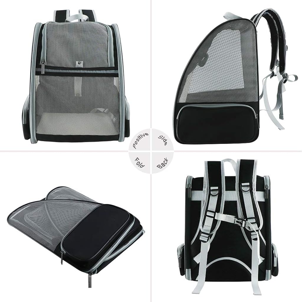 Qpets® Breathable Design Cat Bag Carrier Backpack for Hot Weather Expandable Dogs Cage Pet Travel Case for Small Pets Grey 2PCS