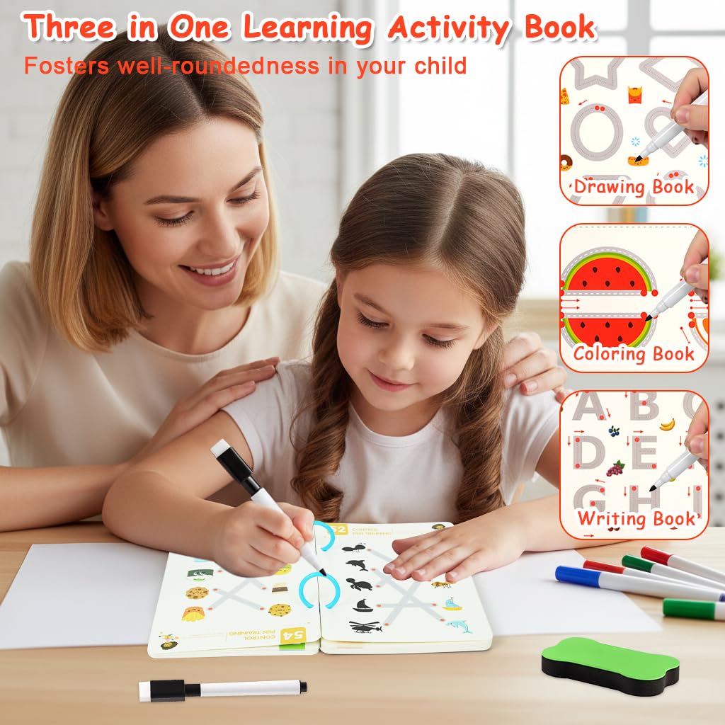 PATPAT Toddler Drawing Notebook for Early Learning with 96 Sheets & Dry Erase Pen | Preschool Handwriting Practice