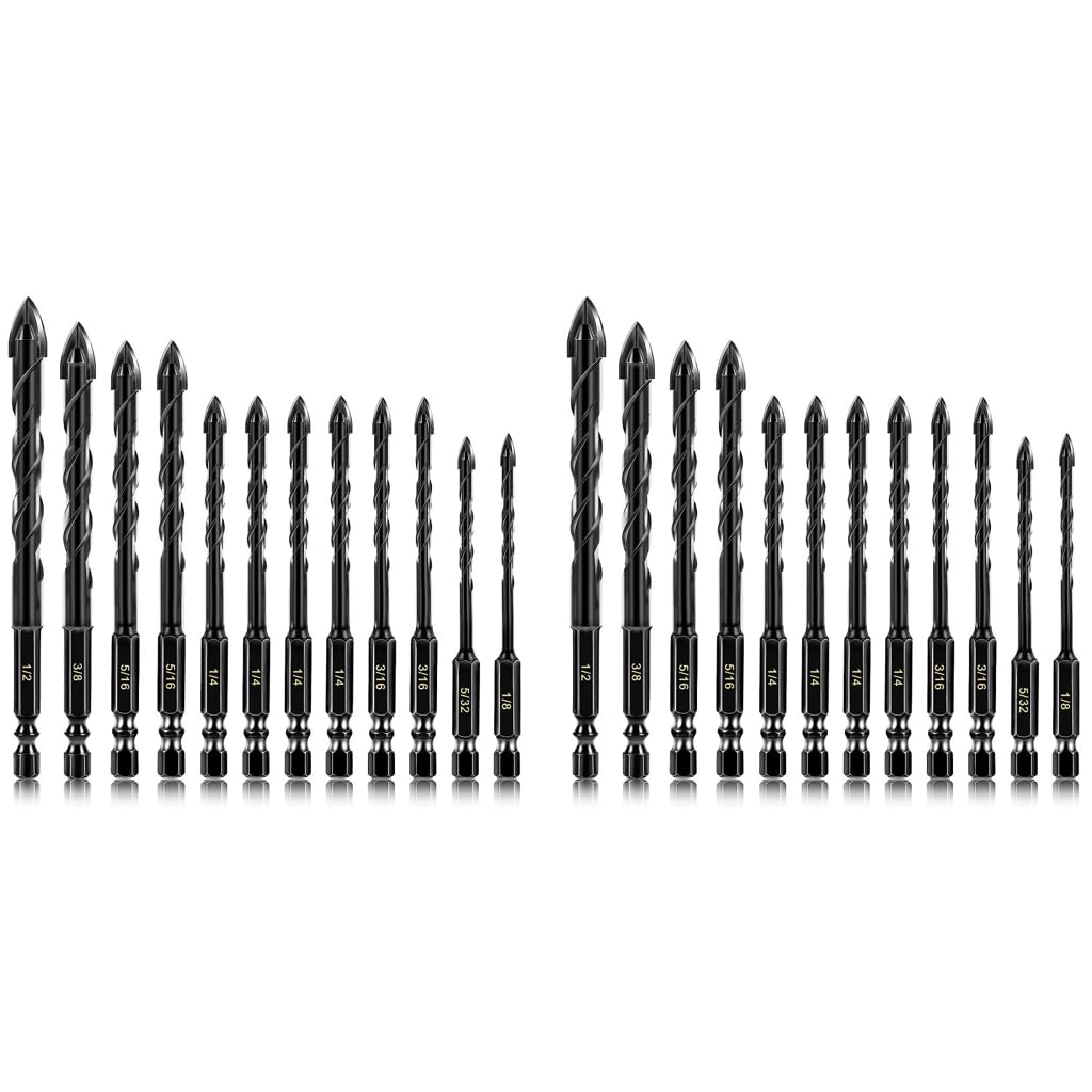 Serplex Masonry Drill Bit Set 24pcs for Glass Tile Brick and Concrete featuring Spiral Blade Design