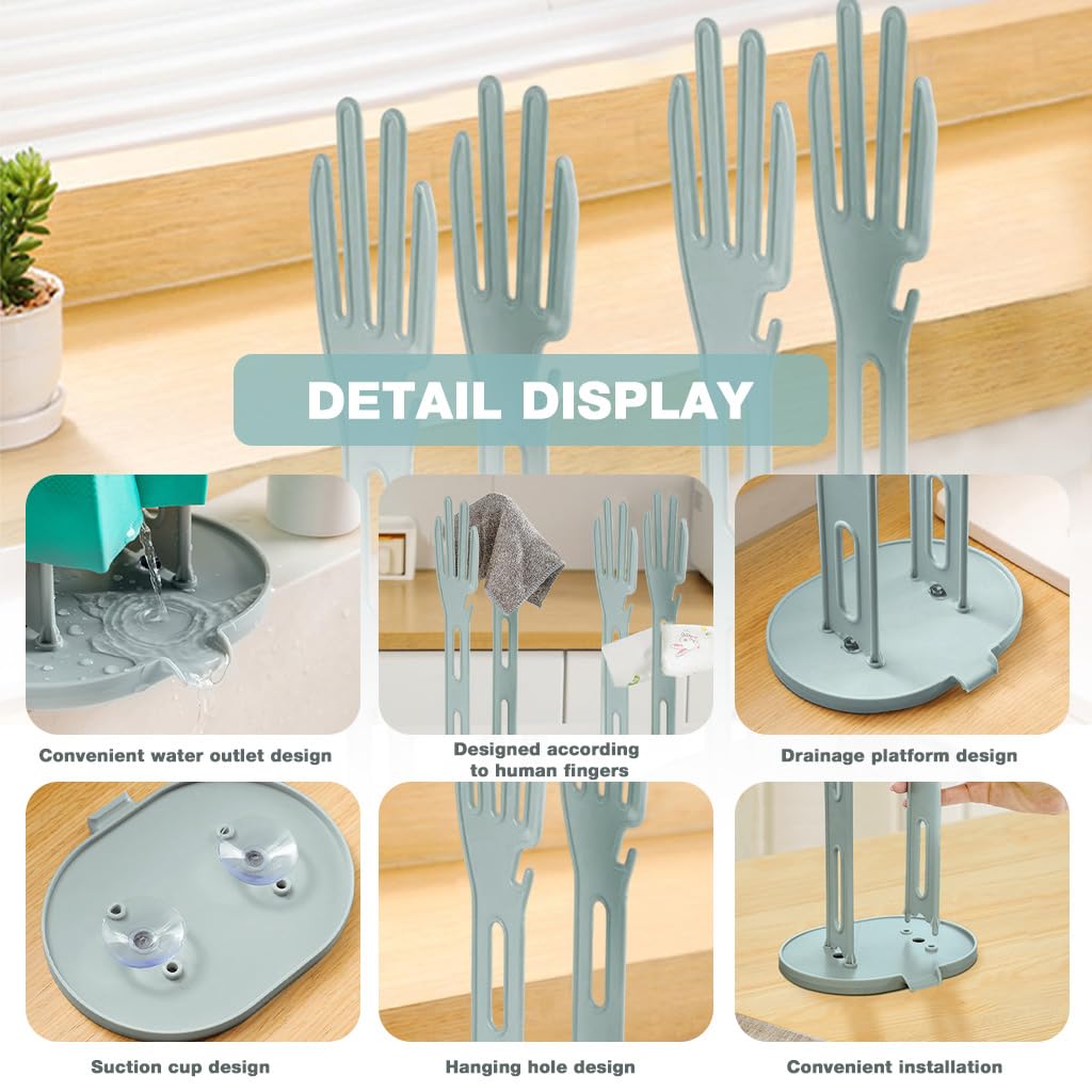 Supvox Kitchen Glove Drying Rack with Suction Cup Base and Drip Tray | Palm-Shaped Stand