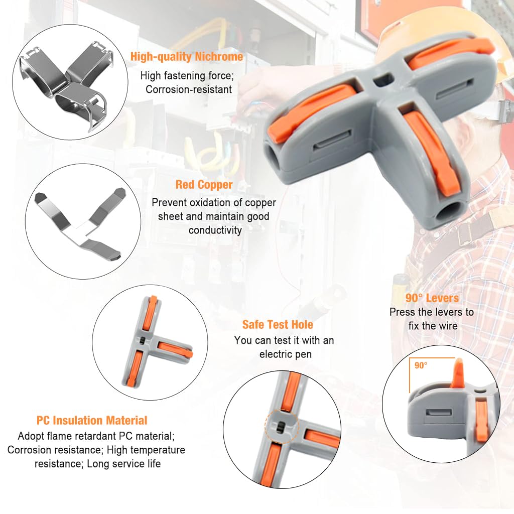 Serplex® 30Pcs Wire Connectors T-Shape 3 Way Wire Conductor Quick Cable Splitter Electrical Connectors Push-in Terminal Block Wire Connectors Universal Wire Connector for AWG 28-12 Cable