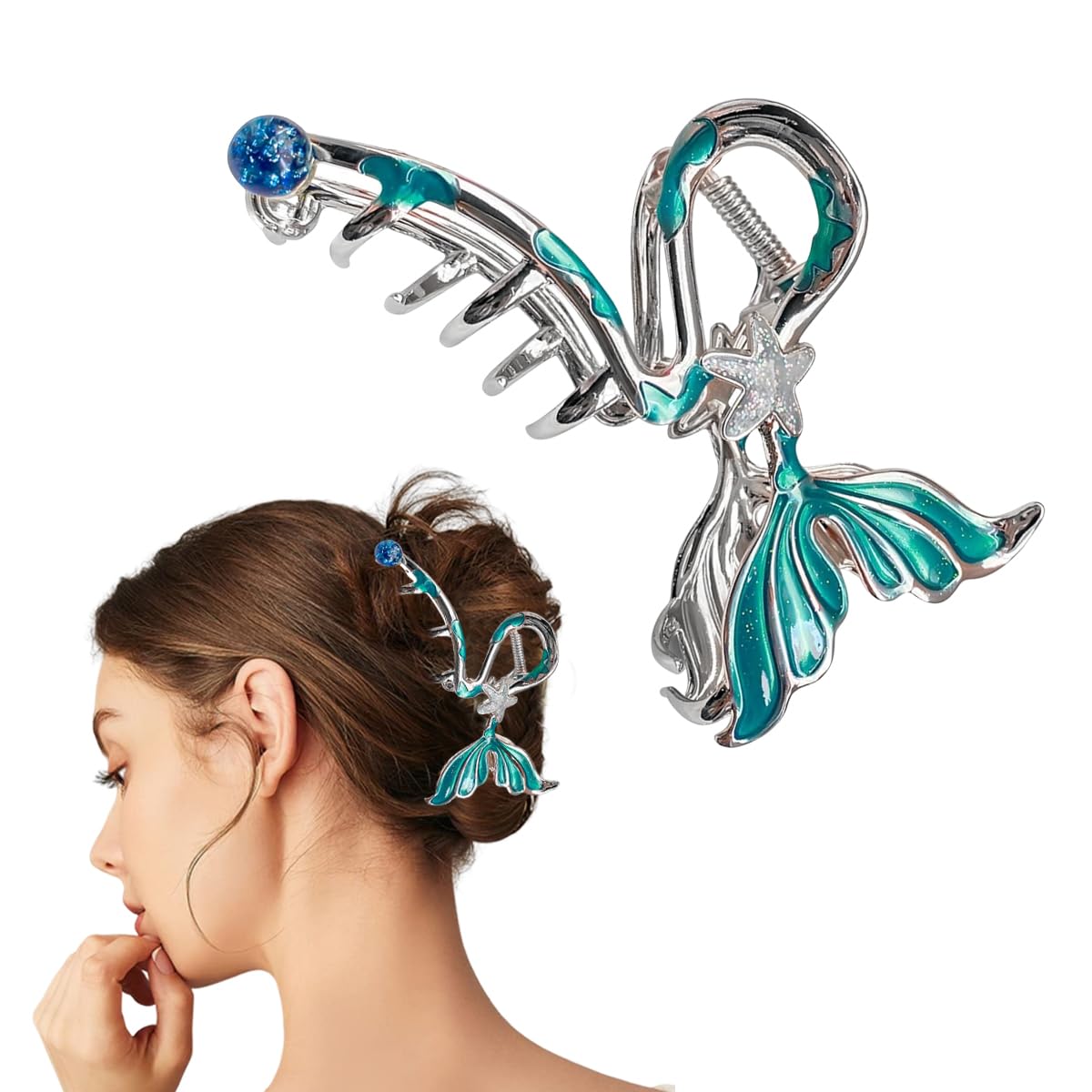 MAYCREATE Hair Claw Clip for Women with Mermaid Tail Design and Silver Alloy Finish | Elegant Styling Accessory
