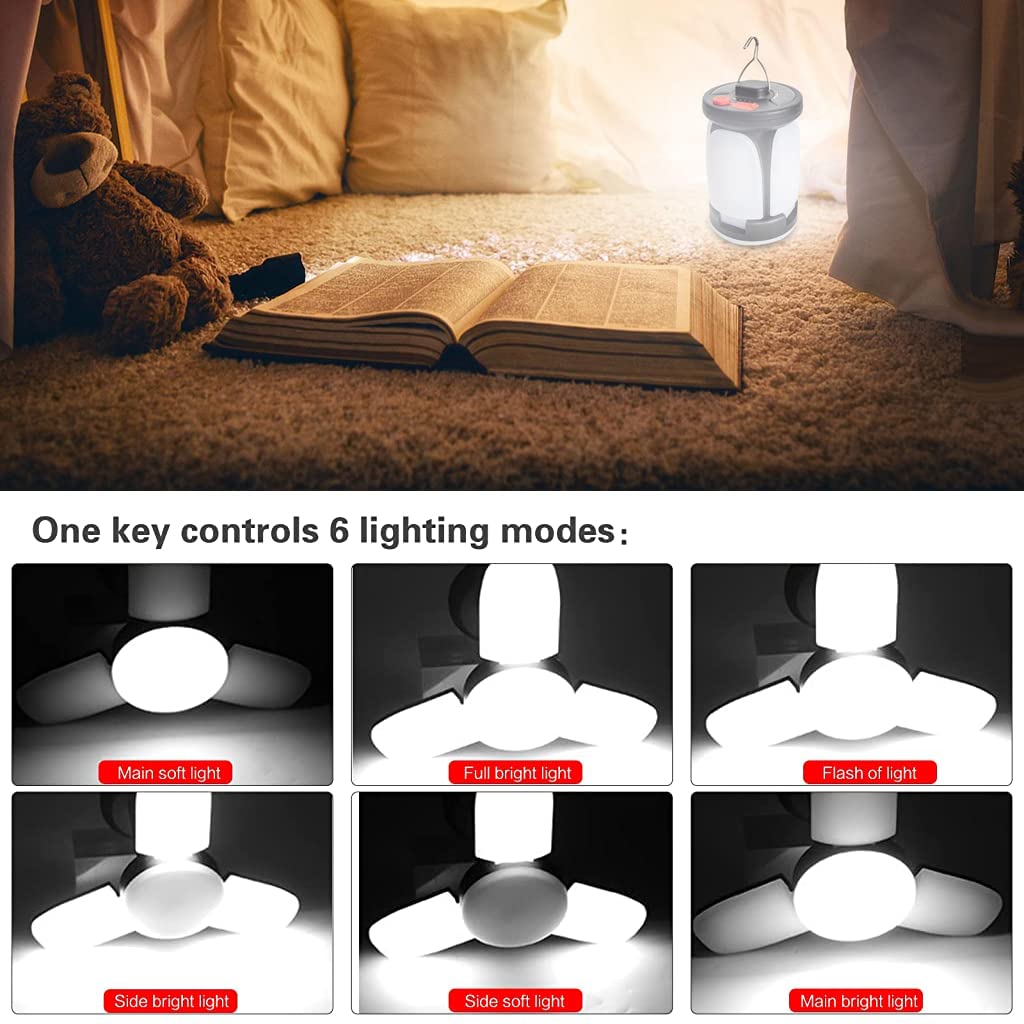 ELEPHANTBOAT Solar Camping Light for Outdoor Use with 60 LED Beads and 4 Folding Wings | USB and Solar Rechargeable Lantern