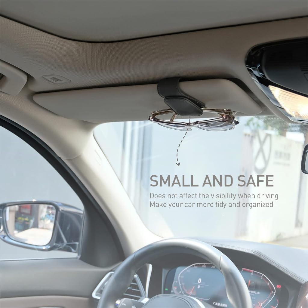 STHIRA Car Sunglasses Holder for Sun Visor with Magnetic Closure in Black PU Leather