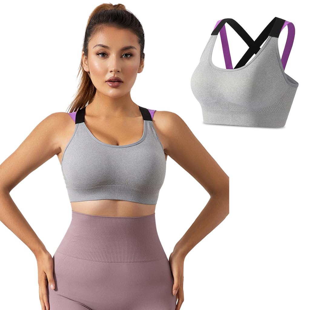PALAY Sports Bra for Women High Impact with Cross Back Straps and Quick Dry Fabric | Padded Support for Running and Yoga
