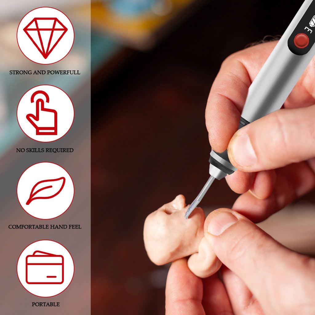 Serplex Electric Engraving Pen Kit for DIY Crafts with 30 Bits and 6 Templates | 3 Speed USB Cordless Tool