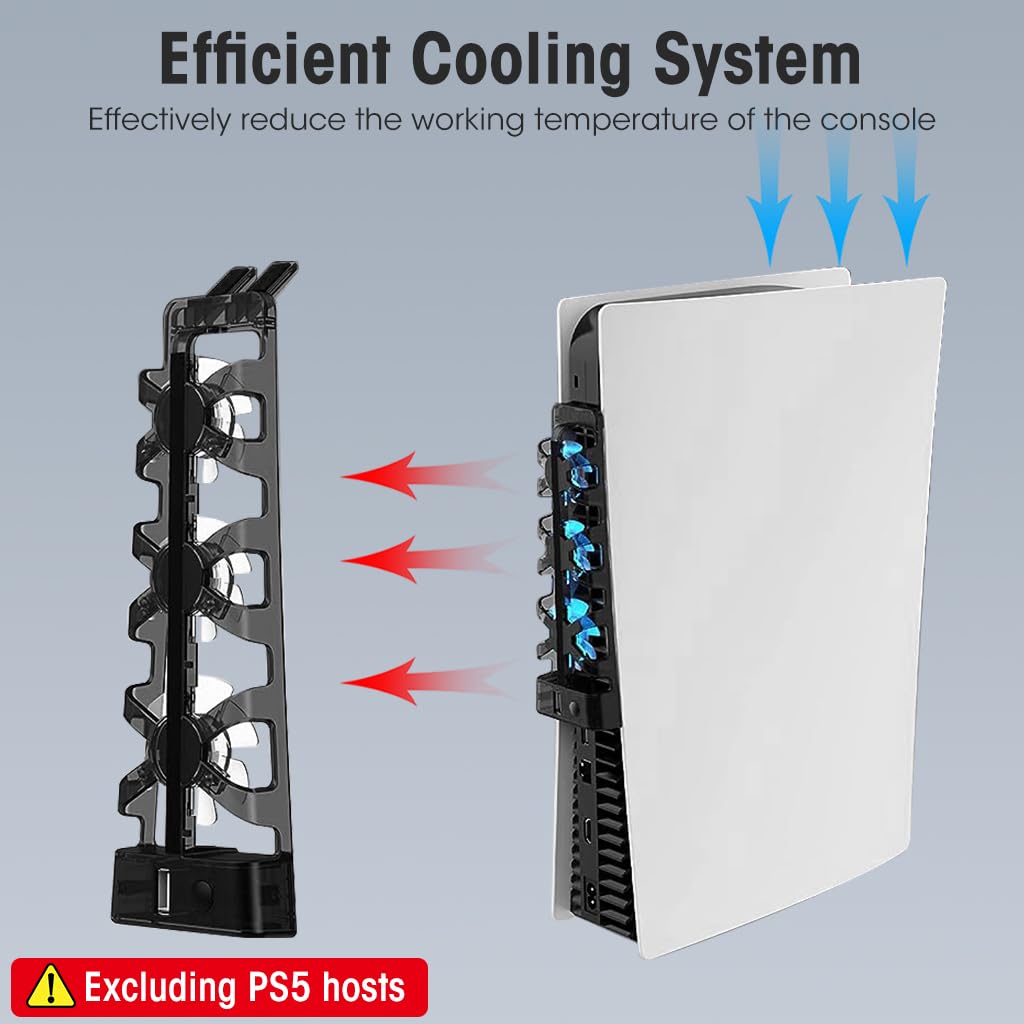 ZORBES® PS5 Cooling Fan with LED PS5 Cooling Fan with 3 Mini Fans Efficient Cooling System DIY PS5 Modification PS5 Accessories Universal USB PS5 Cooling Fan for Disc and Digital Editions