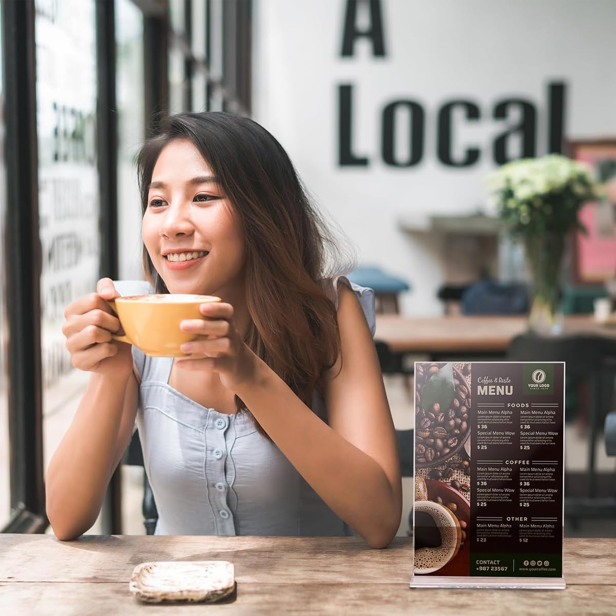 OFIFO Acrylic Display Stand for Menus and Posters 6 Pack 8.5x11 Clear Double Sided | Tabletop Sign Holder for Restaurant and Office