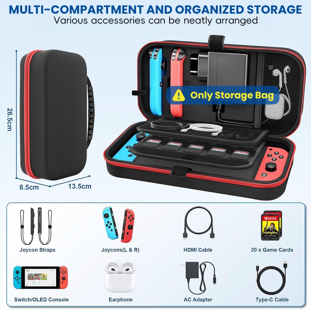 ZORBES Switch Storage Bag for Travel with 20 Game Slots featuring EVA Hard Shell Protection