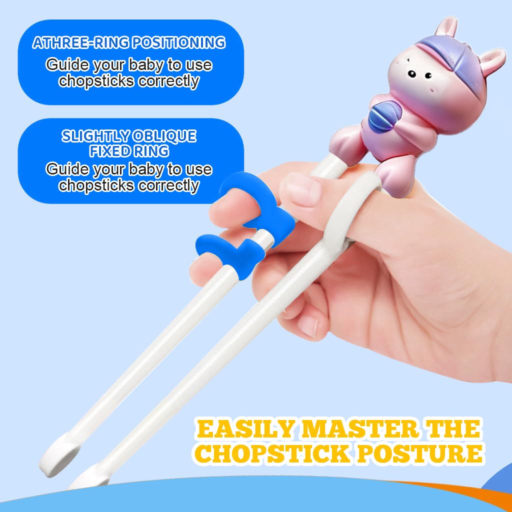 SNOWIE SOFT Kids Spoons and Forks Set for Self Feeding with Hinged Ring Chopsticks | Stainless Steel 3Pcs Pink Utensils for Ages 3–7