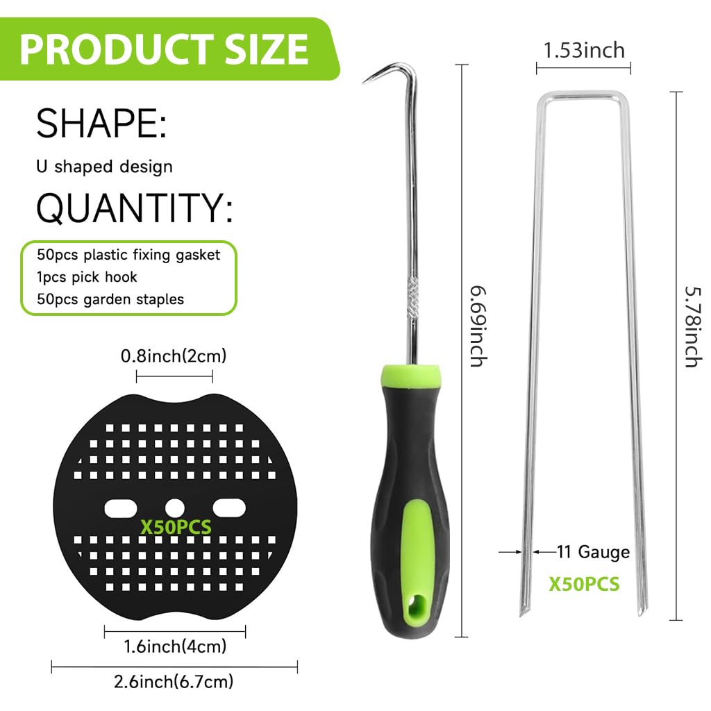 HASTHIP Metal U Pins for Landscaping and Artificial Grass with 50 Holders & Puller 7.87 in