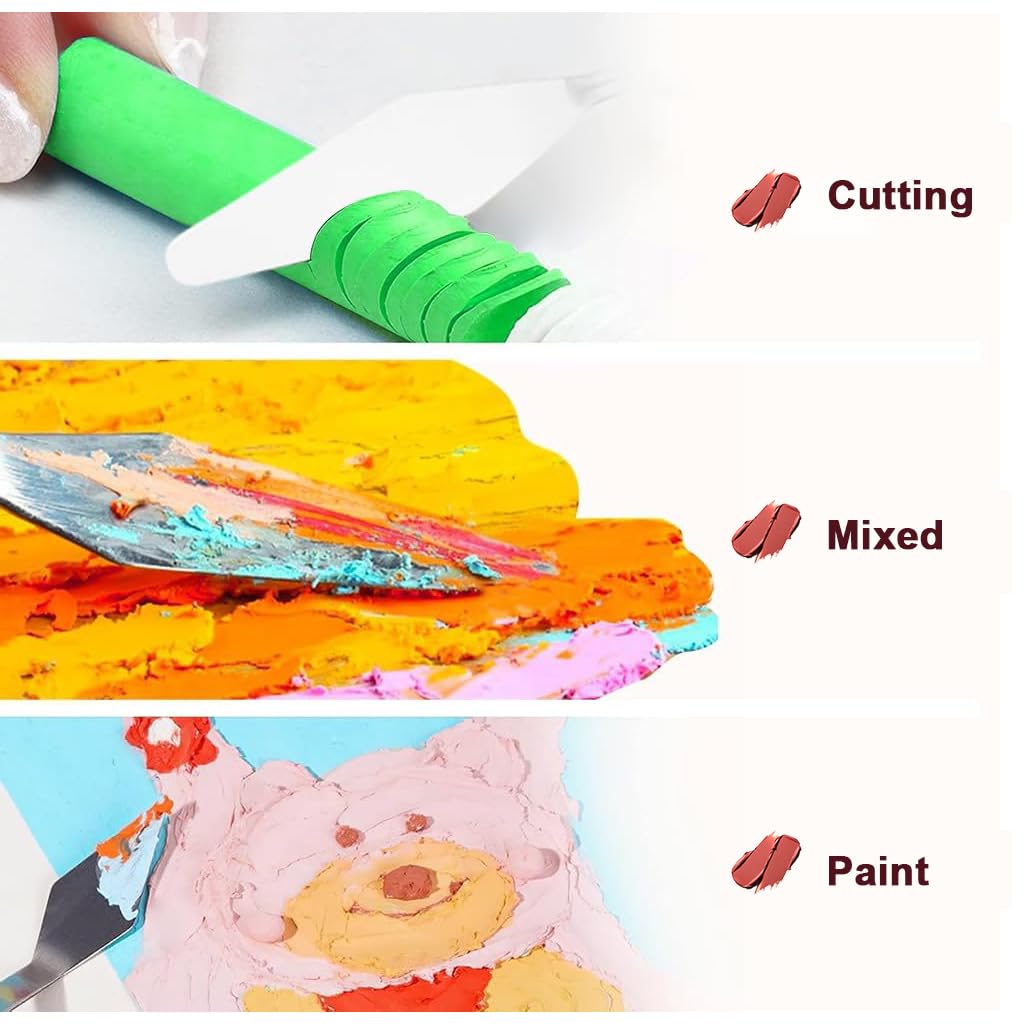 OFIFO Acrylic Paint Scraper Tool Set of 7 for Art Projects with Ergonomic Wooden Handles | Stainless Steel Palette Knives for Mixing and Spreading