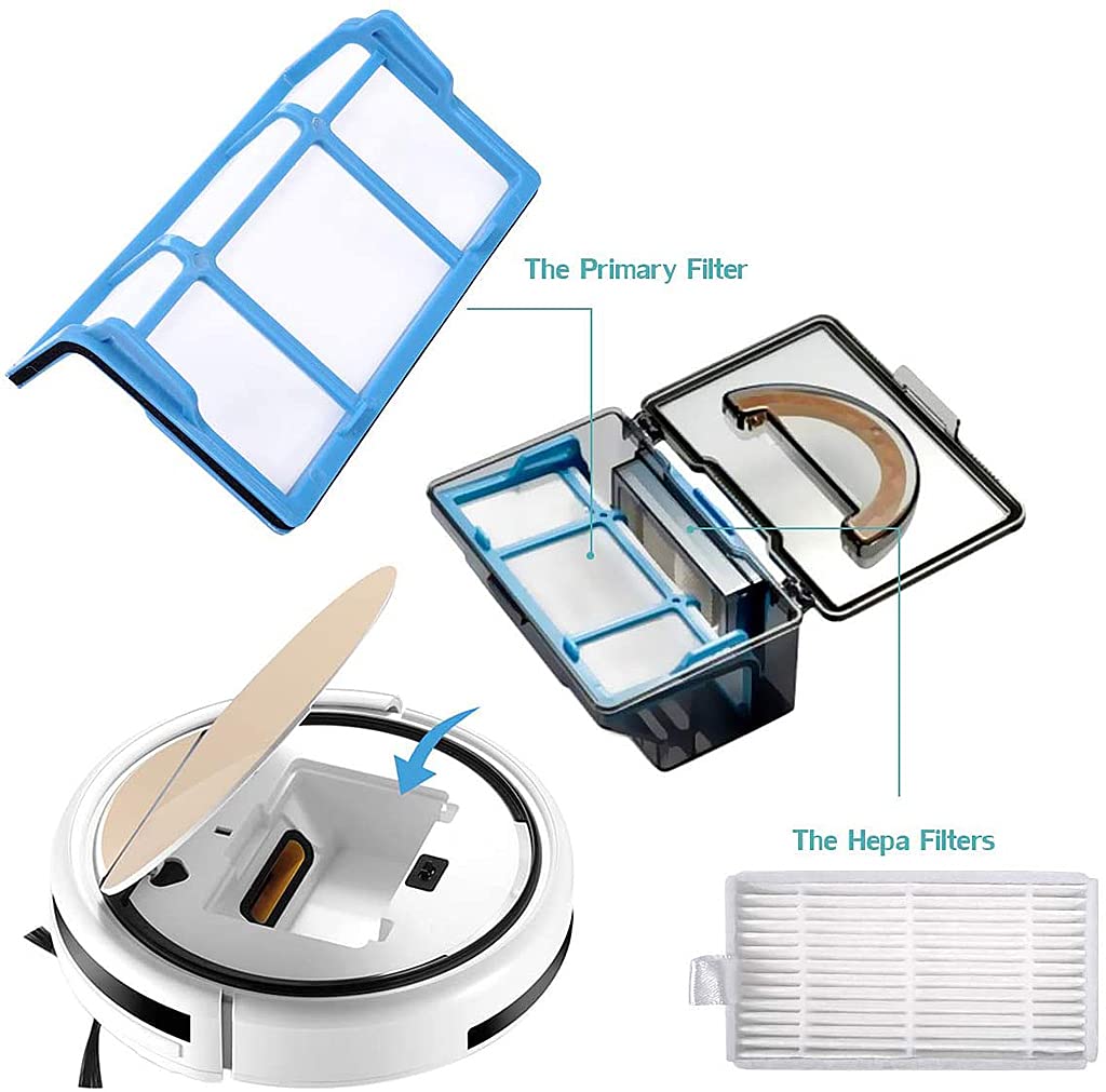 Zeitel Vacuum Filter Kit for ILIFE V3s V5 V5s Pro with 4 Filters and 4 Side Brushes | Easy Snap Installation